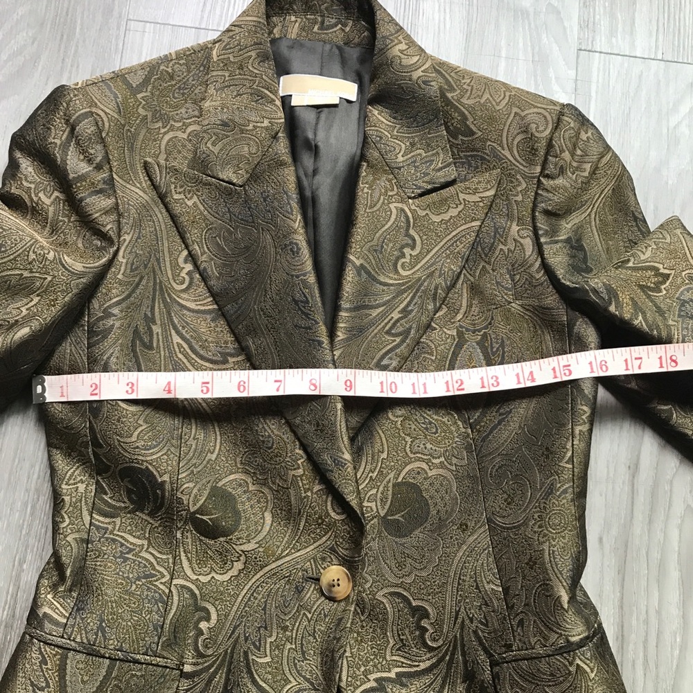 MICHEAL KORS WOMENS BLAZER DINNER JACKET CHARTREUSE GOLD PAISLEY MADE IN ITALY 4 - Picture 7 of 9